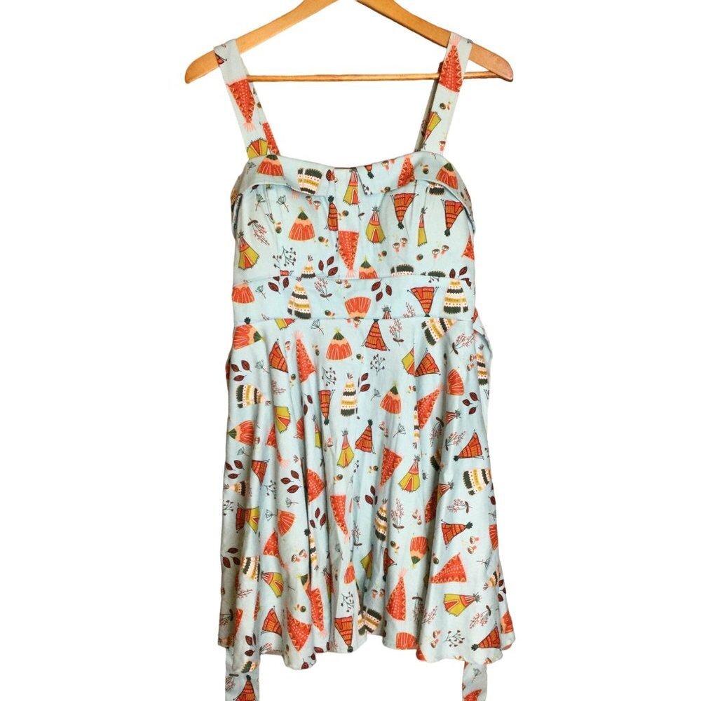 Ixia Women's Teepee Leaf Print Fit and Flare Dress Sleeveless Blue Size Large